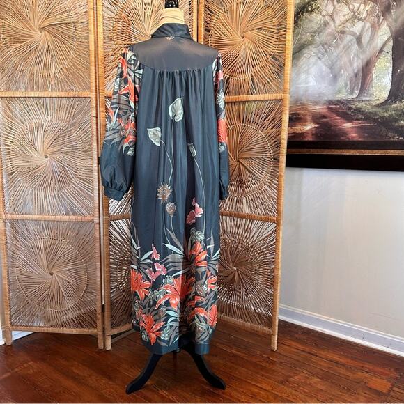 RARE Retro Exclusive of Ornamentation Tiger Lily Green Maxi House Dress Large - Picture 7 of 7